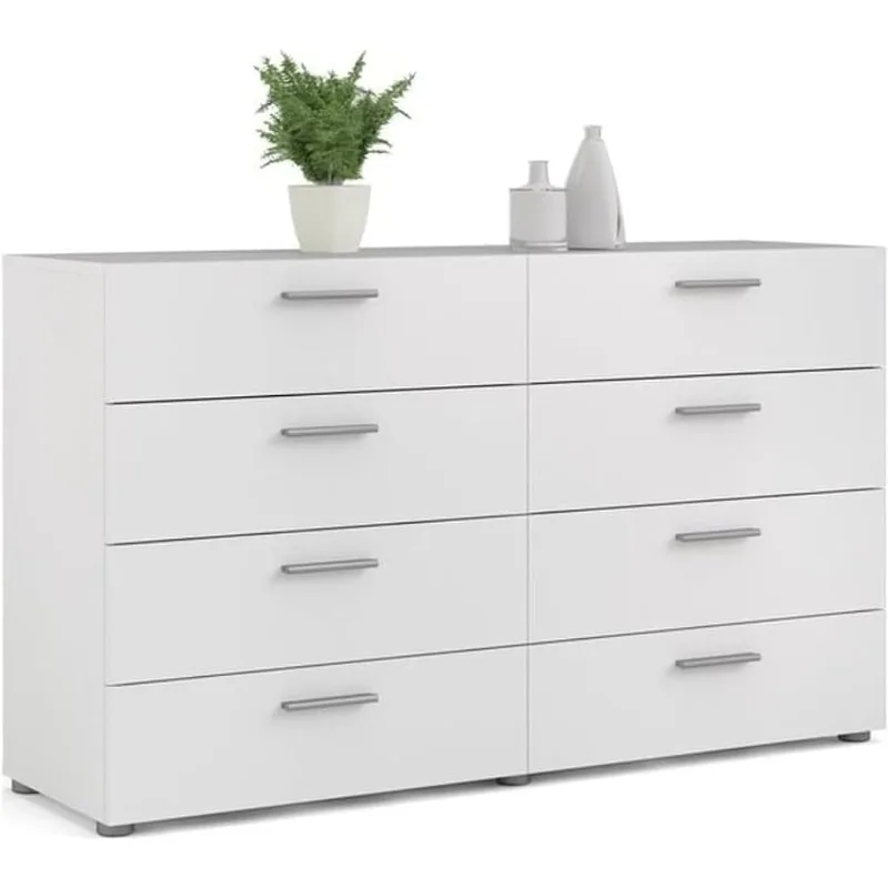 

Home Contemporary 8 Drawer Double Bedroom Dresser in White with Modern Silver Color Bar Handles Dressers for Bedroom Furniture