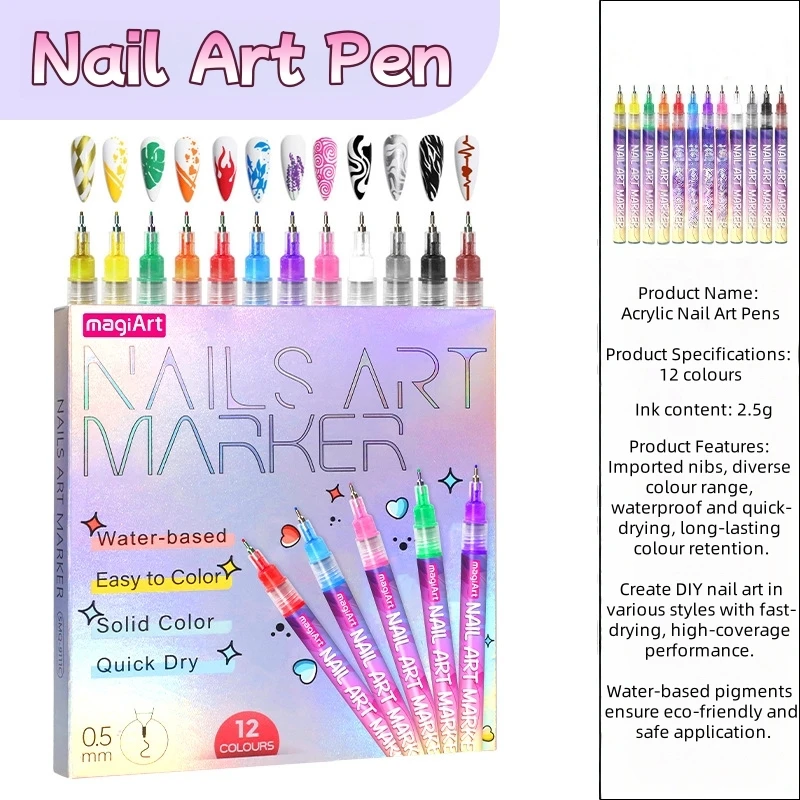 Custom Needle Tube Nail Art Pens - Hand-Drawn Outline & Acrylic Paint Set