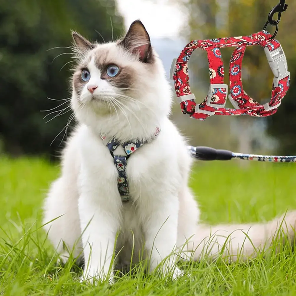 Cat Leash Chest Harness 1 Set Long Strap Pet Traction Rope Back Strap Buckle Pet Dog Cat Accessories