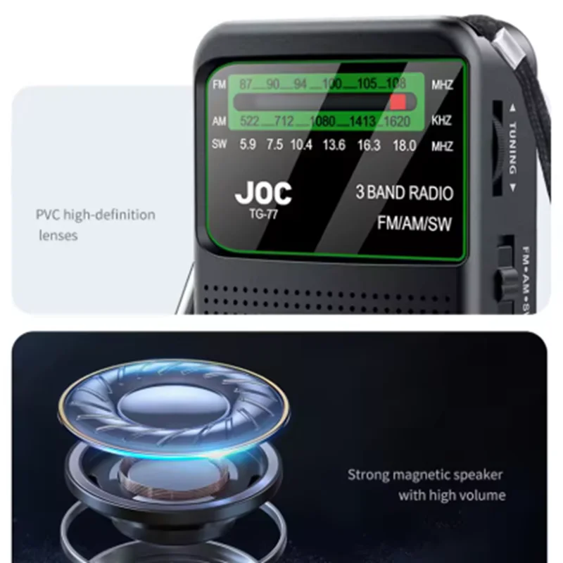 Battery Operated Radio FM AM SW Built-in Speaker Pointer Pocket Rechargeable