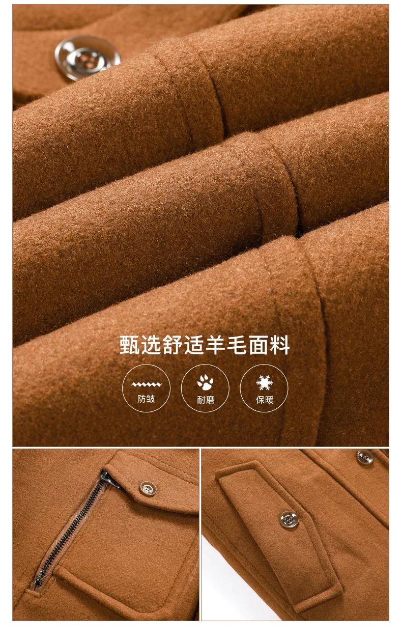 Description Picture 5 of itemHigh Quality 46%Wool Coat For Men Winter Solid Color Zipper Double Collar Thick Warm Woolen Coat European Design Men's Clothing