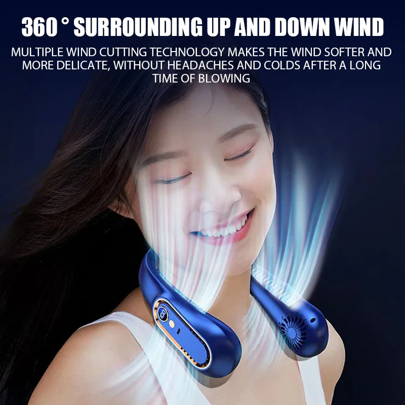 Hanging Neck Fan Digital Display Power Ventilador Bladeless Neckband Fan Portable Mini Air Cooler USB Rechargeable Electric Fans 5