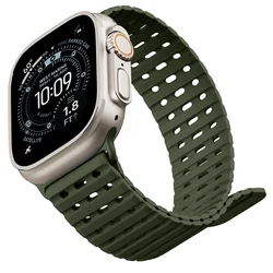 Premium Magnetic Silicone Strap for Smartwatches - Breathable Design, 49mm to 44mm Adjustable Bracelet (Army Green)