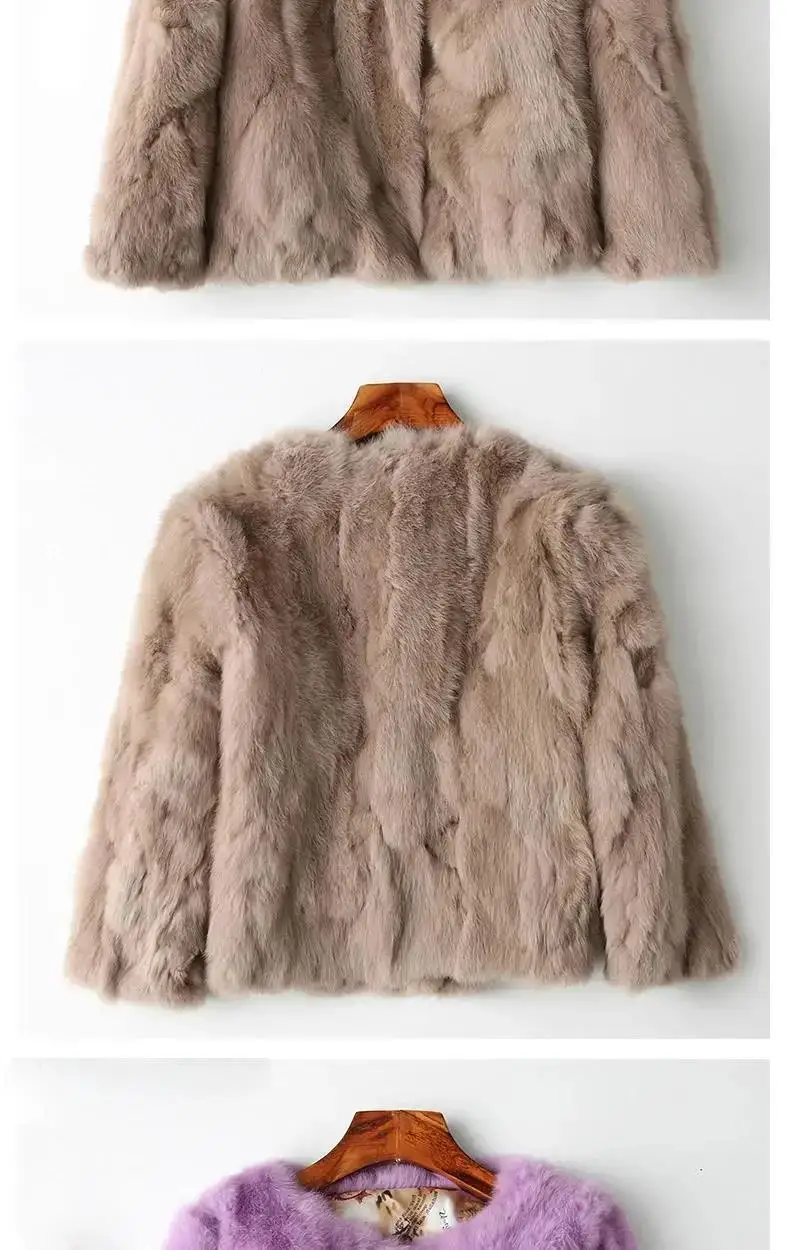 Rabbit Fur Coat - Women's Slim Fit Cardigan, High Waist Long Sleeve Jacket