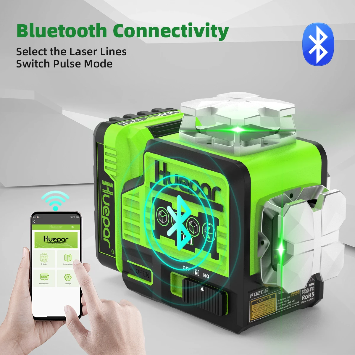 Huepar 3x360° Cross Lines 3D Bluetooth Connectivity Green Beam  Self-Leveling Laser Level with Li-ion Battery & Hard Carry Case - AliExpress