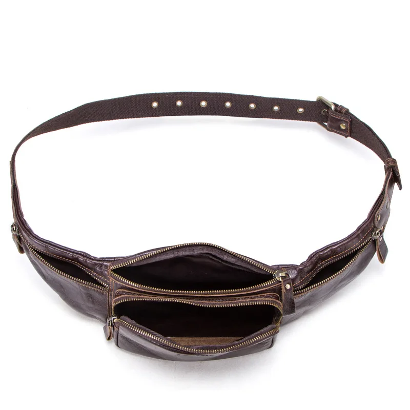 Genuine Leather Men's Sports Waist Bag Multi-function Male Chest Bags Retro Waist Packs First Layer Cowhide Men Cow Leather