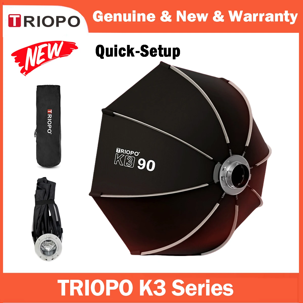 TRIOPO K3 Series 시리즈 빠른 설정 팔각형 소프트박스 보웬스 마운트, Sokani X100 X60 Mini Aputure 300c 200xS Godox LED 비디오 라이트