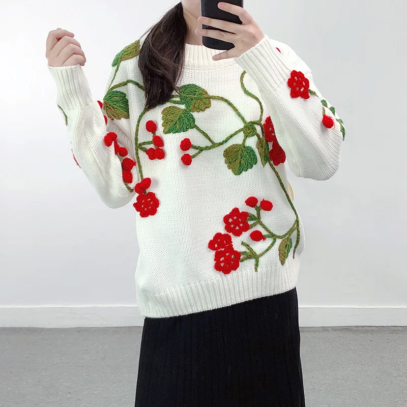 spring-autumn-women-pullover-knitwear-flowers-loose-thick-yarn-sweater-european-and-american-show-retro-three-dimensional-tops
