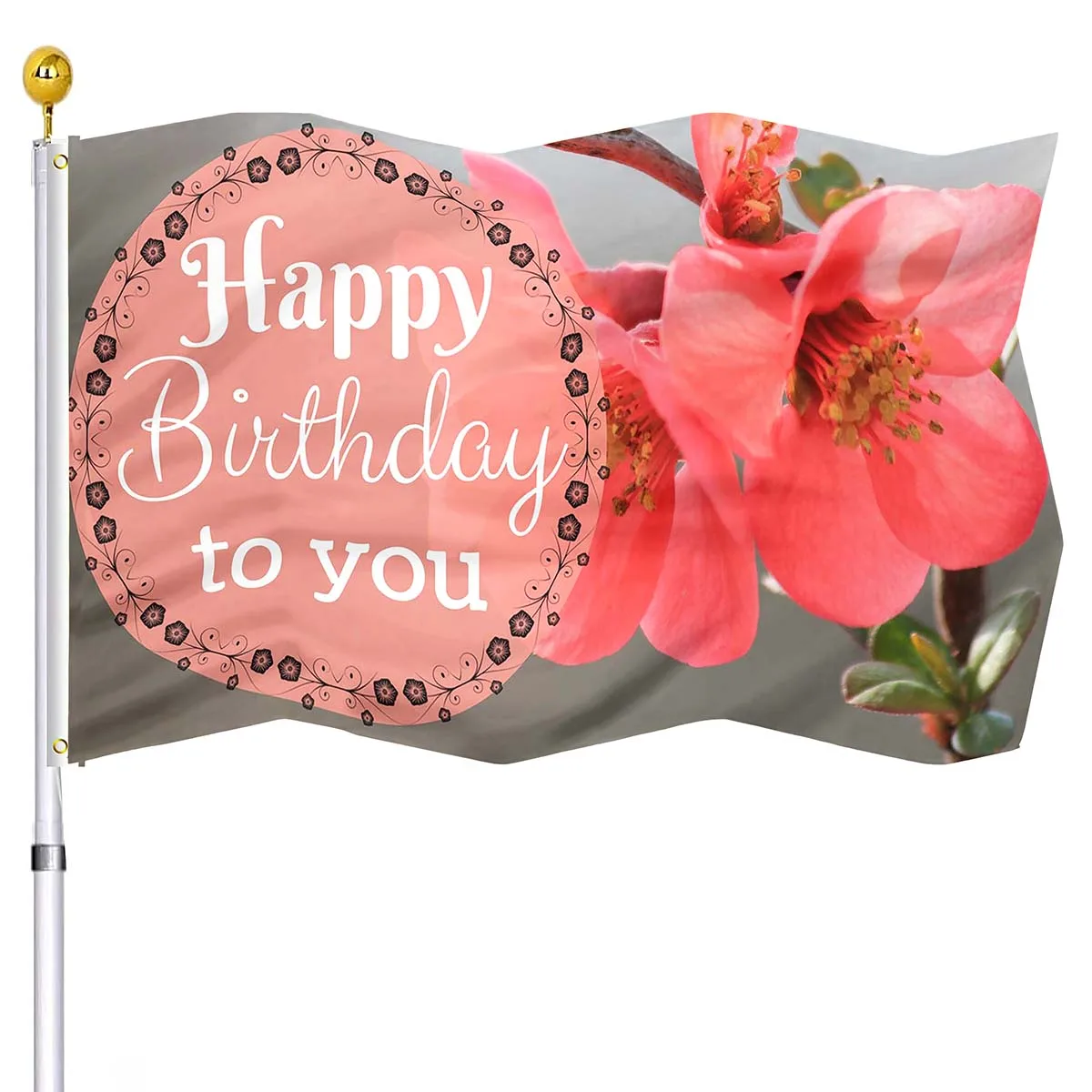 Happy Birthday Celebration Flag Flowers Violin Double Stitched Flags with  Brass Grommets Decorations for Women Party Supplies