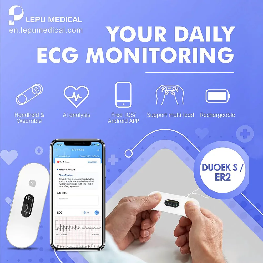 ER2 Portable ECG Monitor OLED Multiple Measurement Methods For Fast Measurement of Heart Rate Monitoring Unlimited Data Storage