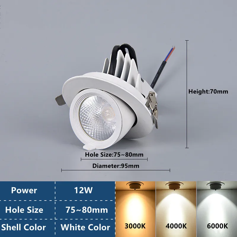 Stmívatelné vestavěný zatažitelný slon kufr lampa 12W teplý chladný bělouš klas LED downlights nastavitelný 360 ​​° strop doušek světel