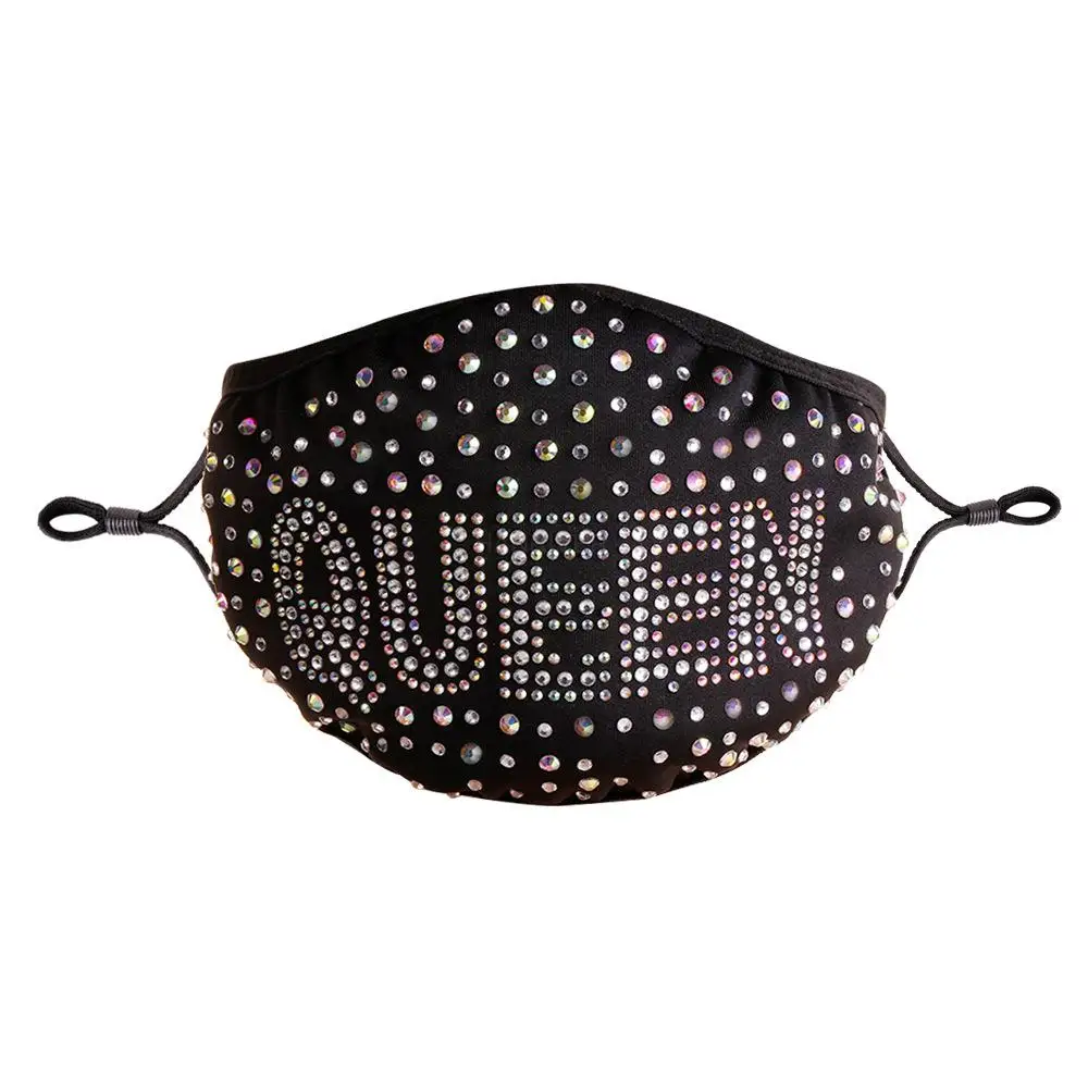 1pcs Letter hot drilling mask non-disposable black washed cotton Hanging ear type dustproof suitable for all seasons