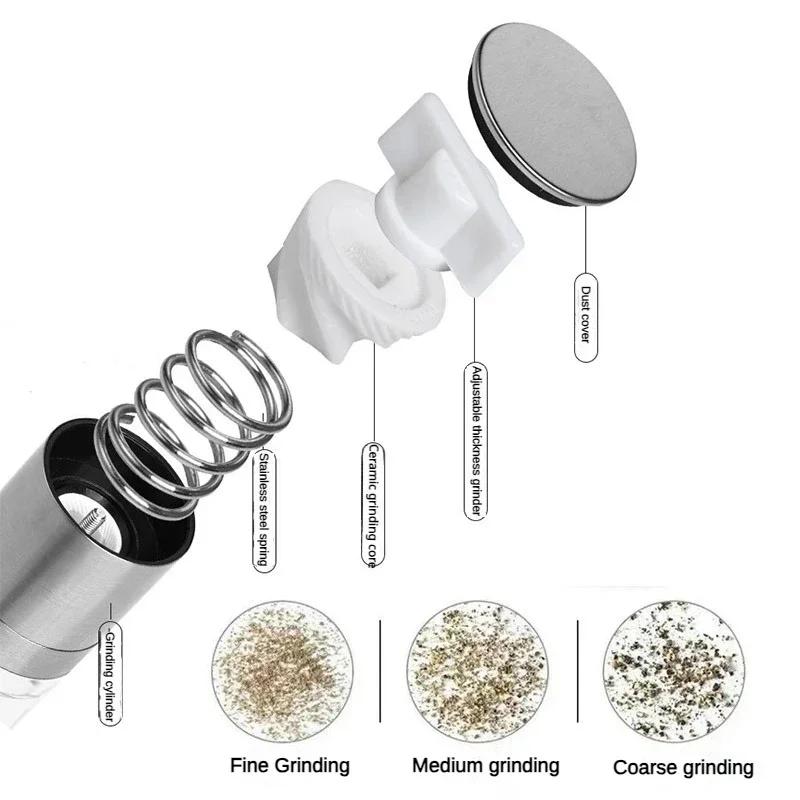Salt and Pepper Grinder 2 in 1 Manual Stainless Steel Adjustable Ceramic Grinding Spice Mill Kitchen Tool