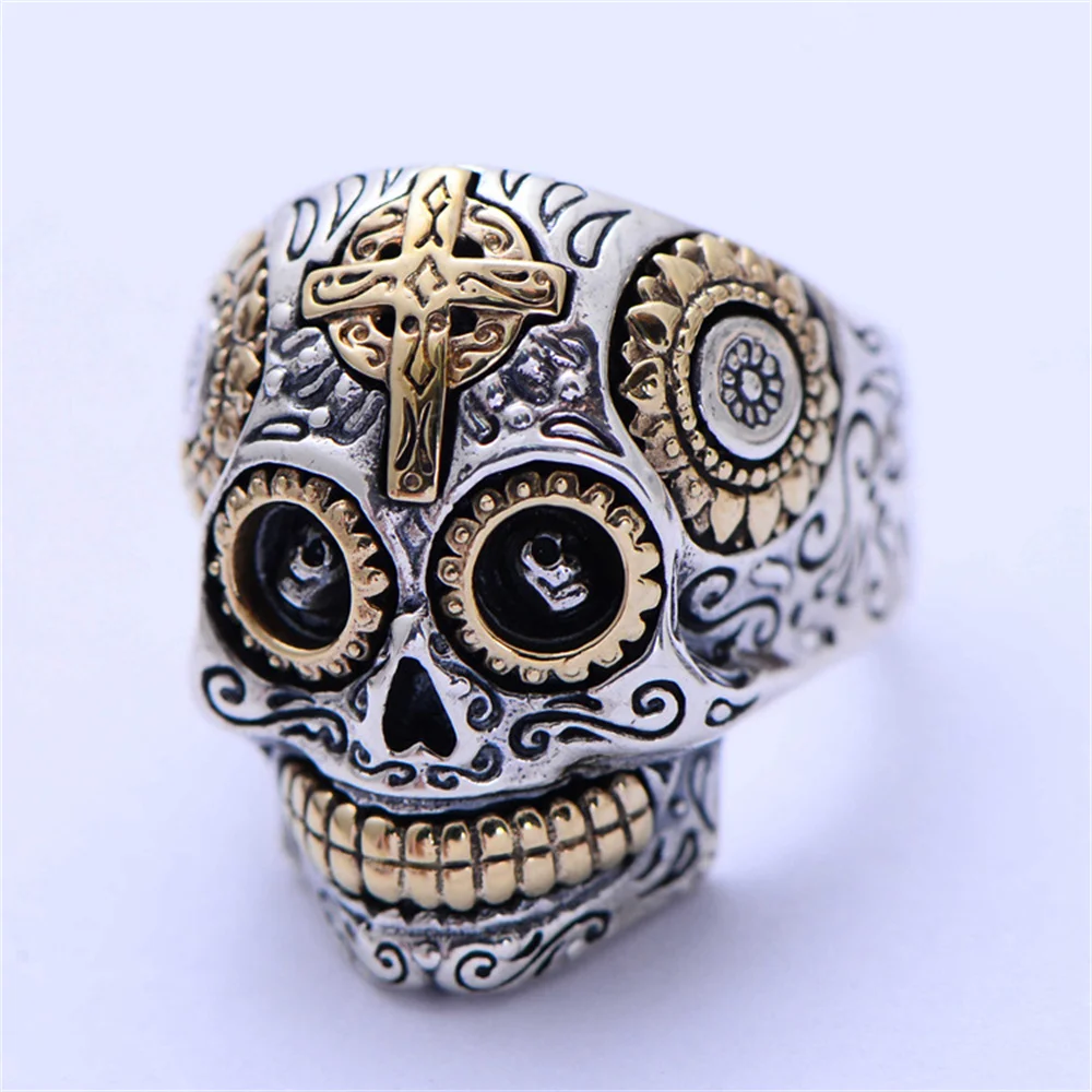 

Punk Skull Cool Ring for Men 925 Sterling Silver Skeleton Evil Demon Vintage Rock Cross Skull Rings Gift Fashion Jewelry