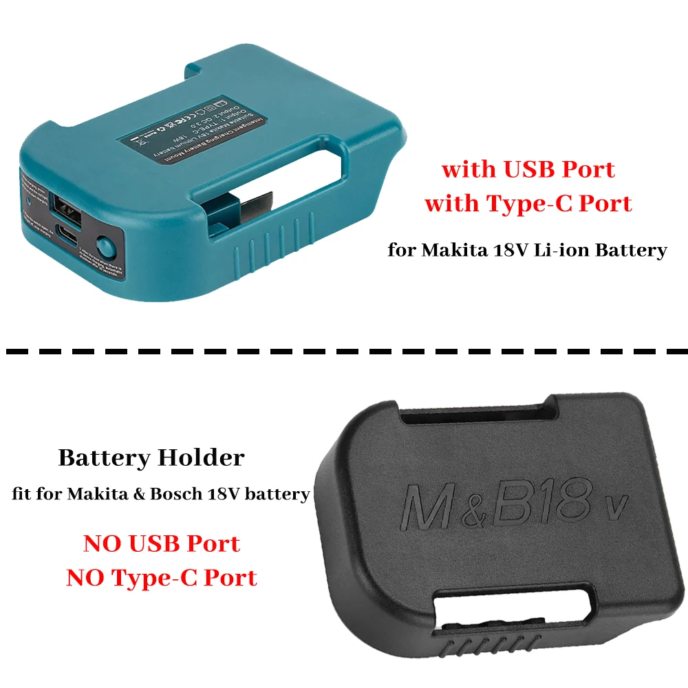 Makita 18V avec USB avec support de batterie de type C, adaptateur de chargeur, charge rapide, BL1840, BL1850, BL1860, 1 pièce