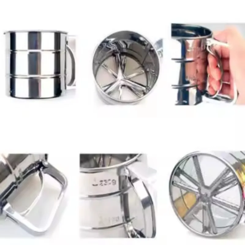 Flour Sifter Baking Flour Sifter Double Layer Fine Mesh Powder Sugar Shaker Duster Handheld Stainless Steel Cake Flour Sieve Tool