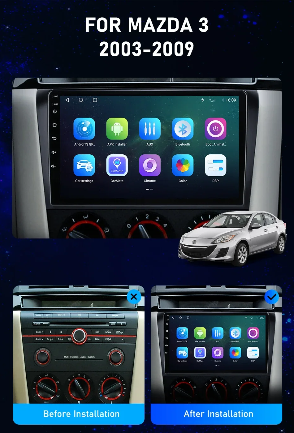 Srnubi 2 Din Android Auto Radio Multimidia Video Player Auto Stereo Für Mazda 3 2004-2009 Drahtlose Carplay dvd Kopf Einheit – Detail 3