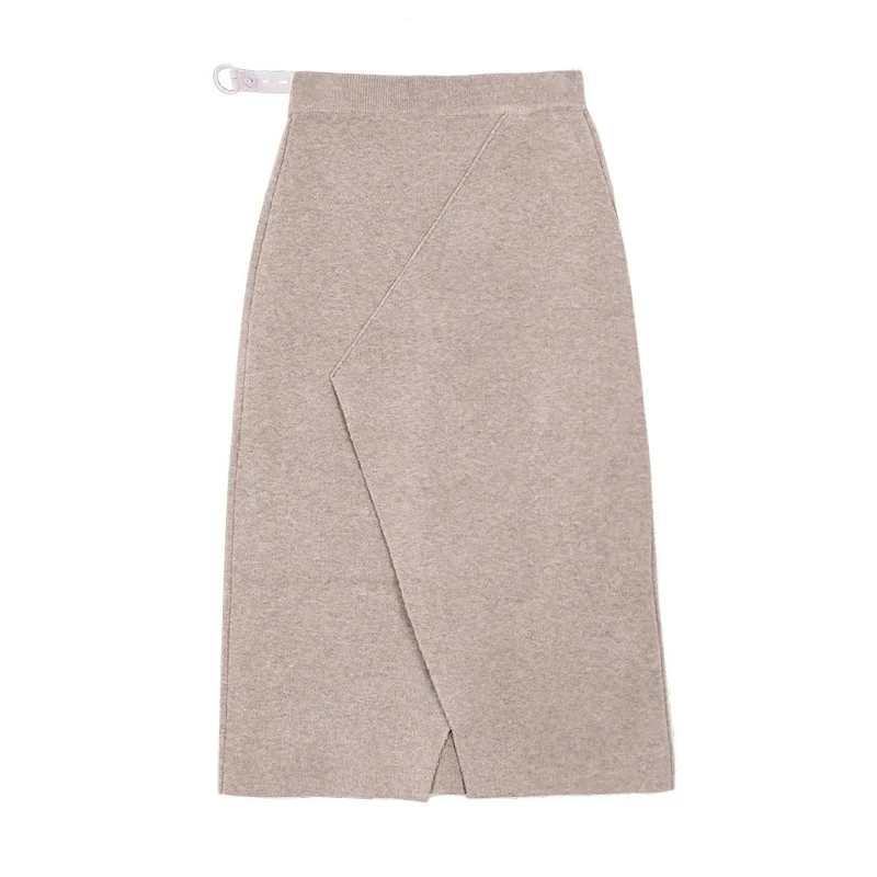 Maternity Fashion Knitted Mid-Length Split Skirt Stylish Outerwear Slimming Autumn Winter Half-length A- Line Skirt for Mommy