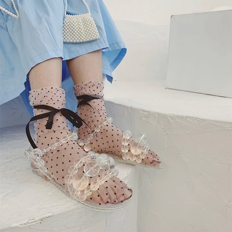 

Lolita Polka Dots Socks Women Ultra-thin Long Lace Socks Transparent Chffion Tulle Socks Streetwear Calcetines