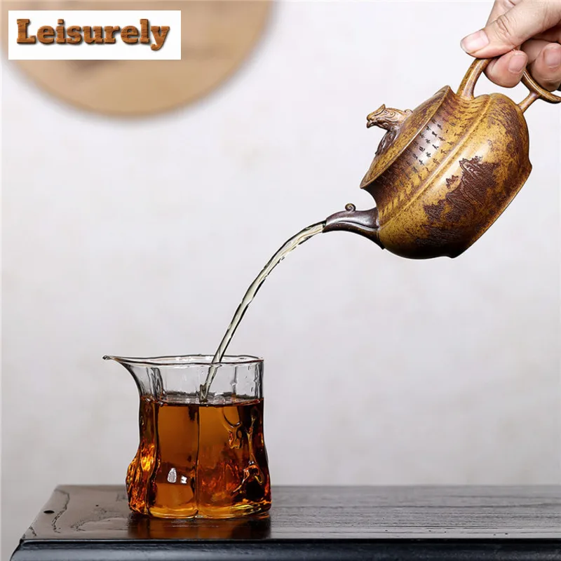 380ml Yixing Purple Clay Teapots Handmade Phoenix Pot Raw Ore Wood-fired Porcelain Mud Kettle With Strainer Zisha Tea Set Craft