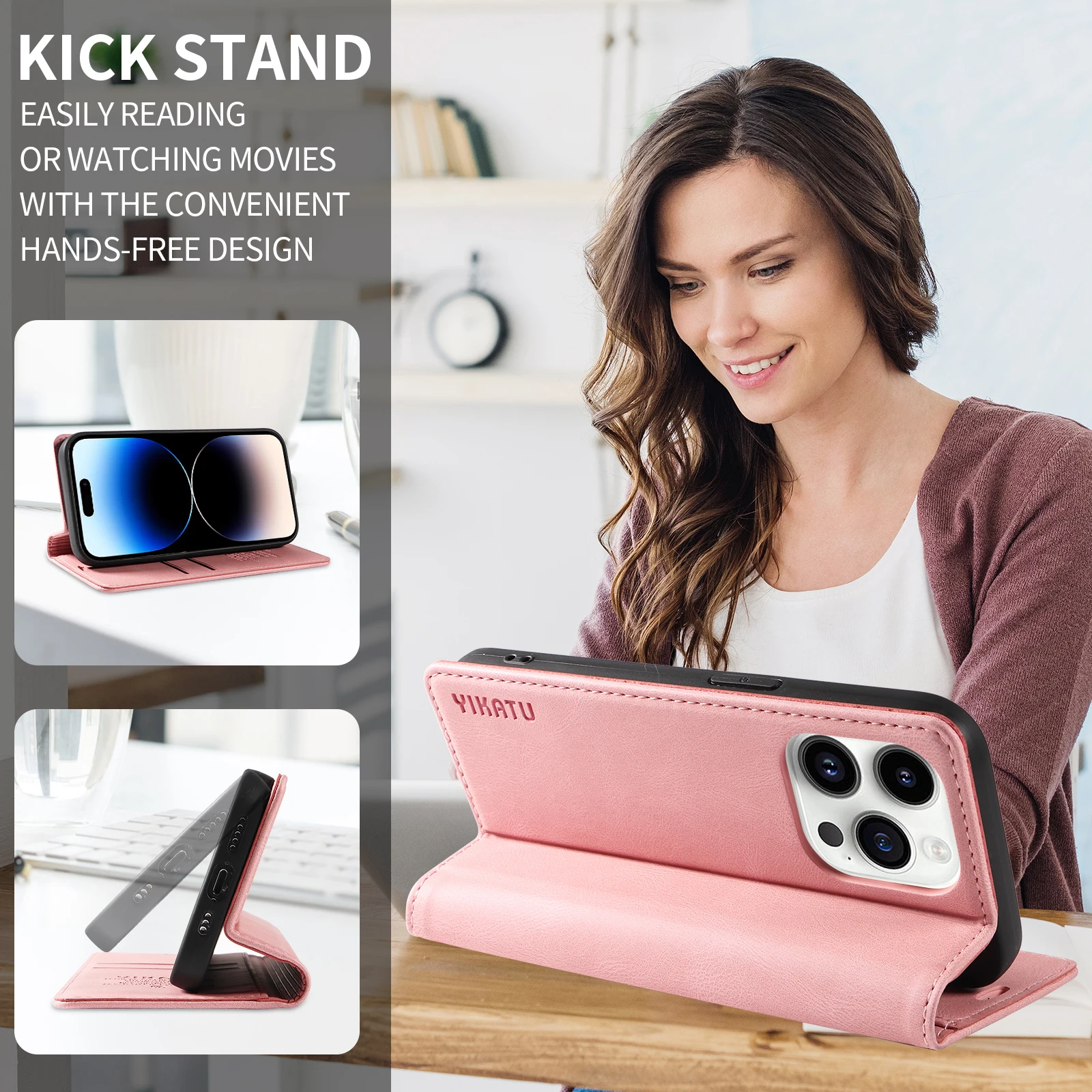 Magnetic Flip Leather Wallet Case with Card Slots and Stand Feature