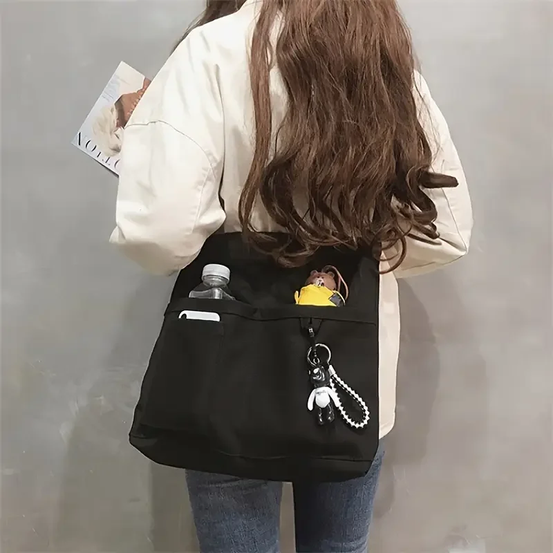 1pc Unisex Shopping Bags, Canvas Commuter Vest Bag, Cotton Cloth Handbags For Supermarket, Grocery, As Tote School Bag