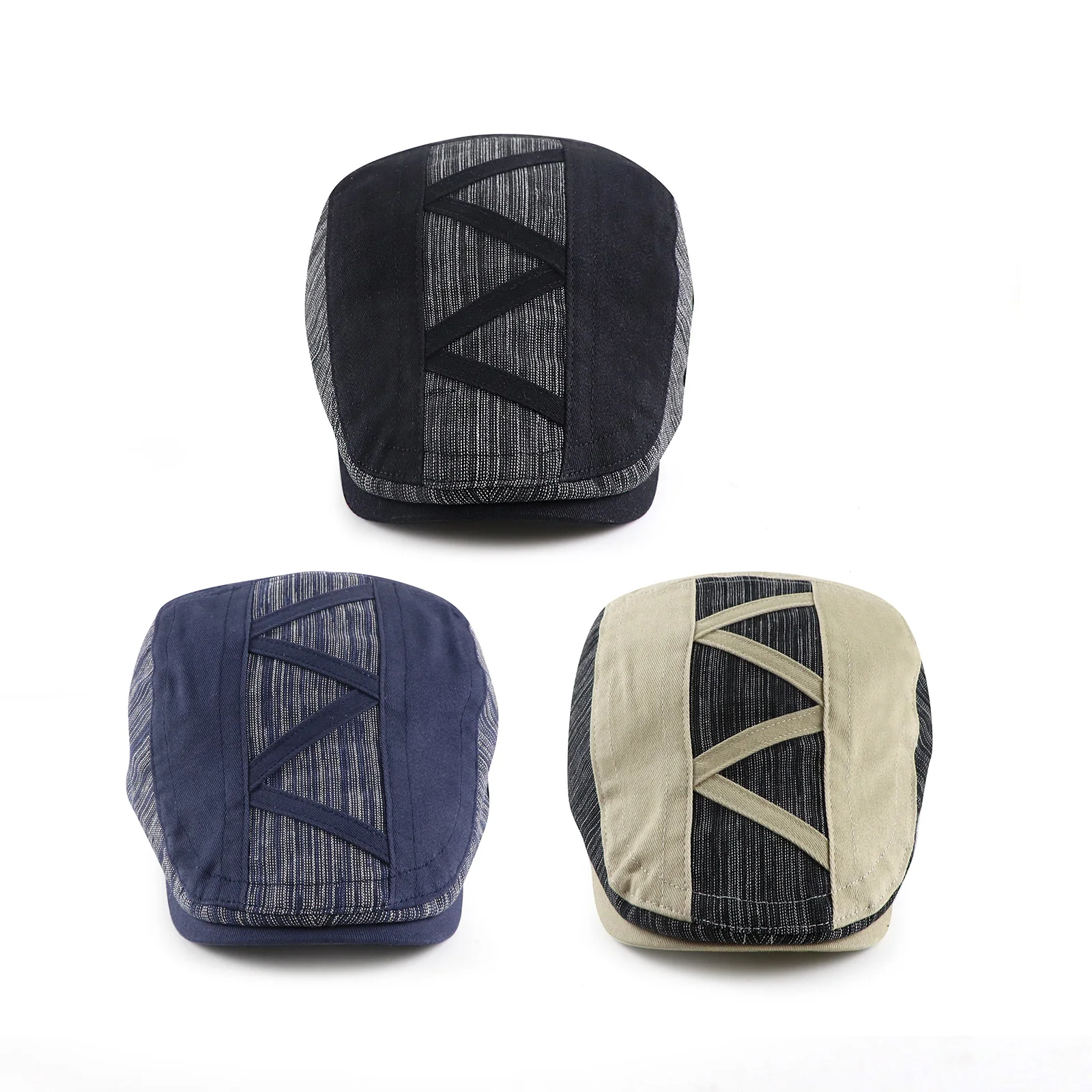 Classic Striped Beret Hat for Men Vintage Tweed Duckbill Cap Baker Boy Flat Peaked Hats Four Seasons Fashionable Matching Caps 5