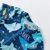 Summer Toddler Baby Boys Shark Printed Rush Guard Kids Cute Beachwear Short Sleeve Swimwear Zipper Jumpsuit Infant Swimsuit 3