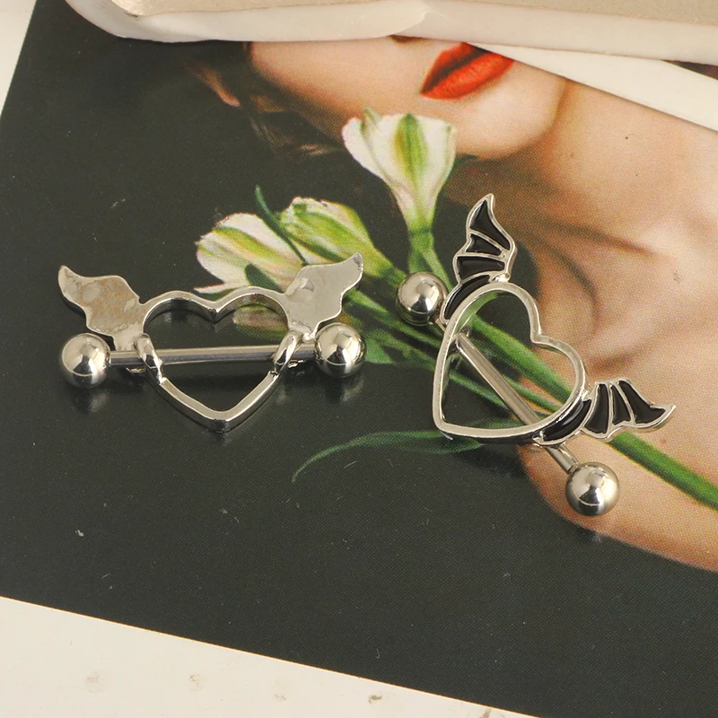 14G Nipple Rings 316L Surgical Steel Heart CZ Tongue Barbell Body Piercing Shield Ring Set Inches nipple piercings