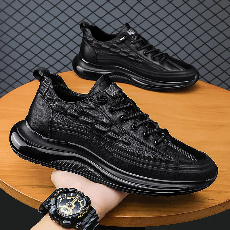 

Men's Retro Leather Shoes Men's Genuine Leather Casual Sneakers Alligator Pattern Casual Shoes Men's Platform Shoes Men Shoes