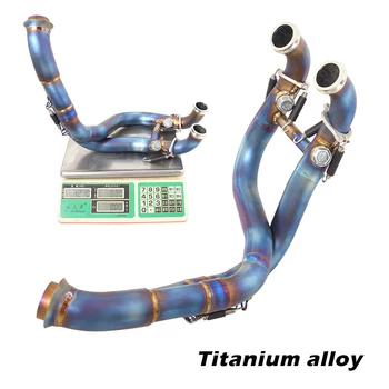 Titanium Alloy Front Tube Motorcycles Exhaust Muffler Header Pipe Connection Escape Blue Modified For DUKE 790 18-22 Adv 19-22