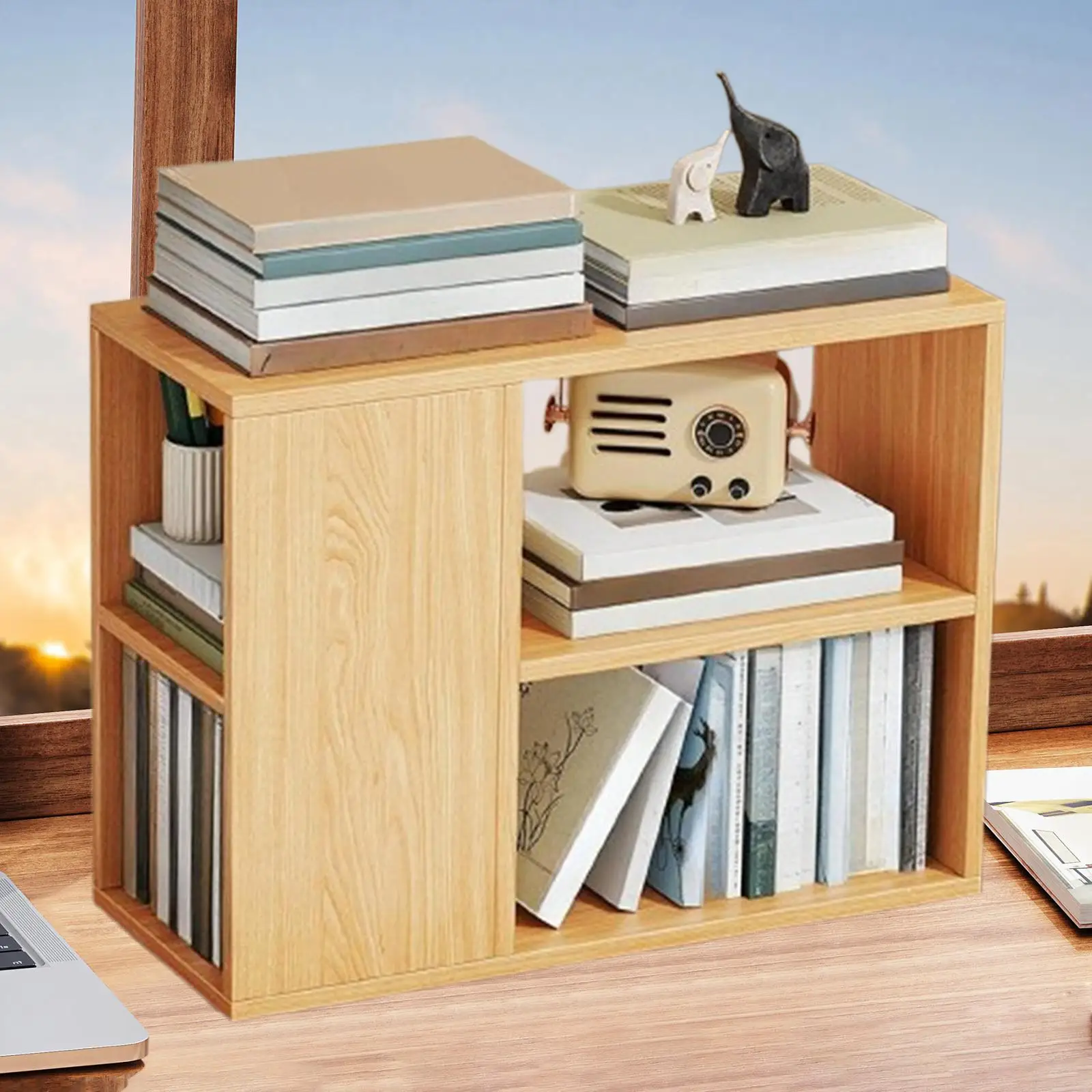 Small Book Shelf Organizer for Home 2 Tier Office Supplies Literature Holder