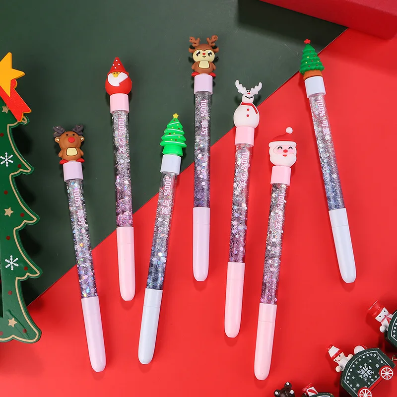 

40Pcs Cartoon Christmas Press Gel Pen Soft Rubber Magic Wand Christmas Quicksand Pen Children Student Learning Officia