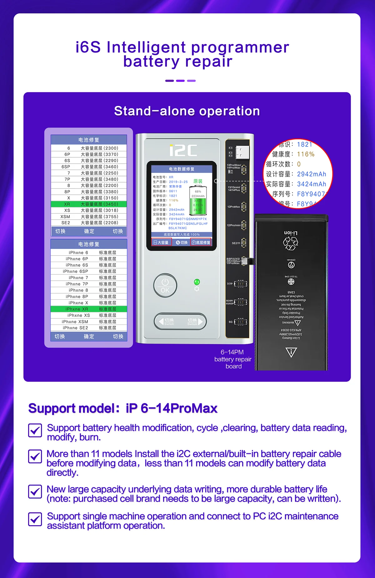 I2C i6S Programmer For iPhone 6-14/15 PM Battery/Dot Matrix