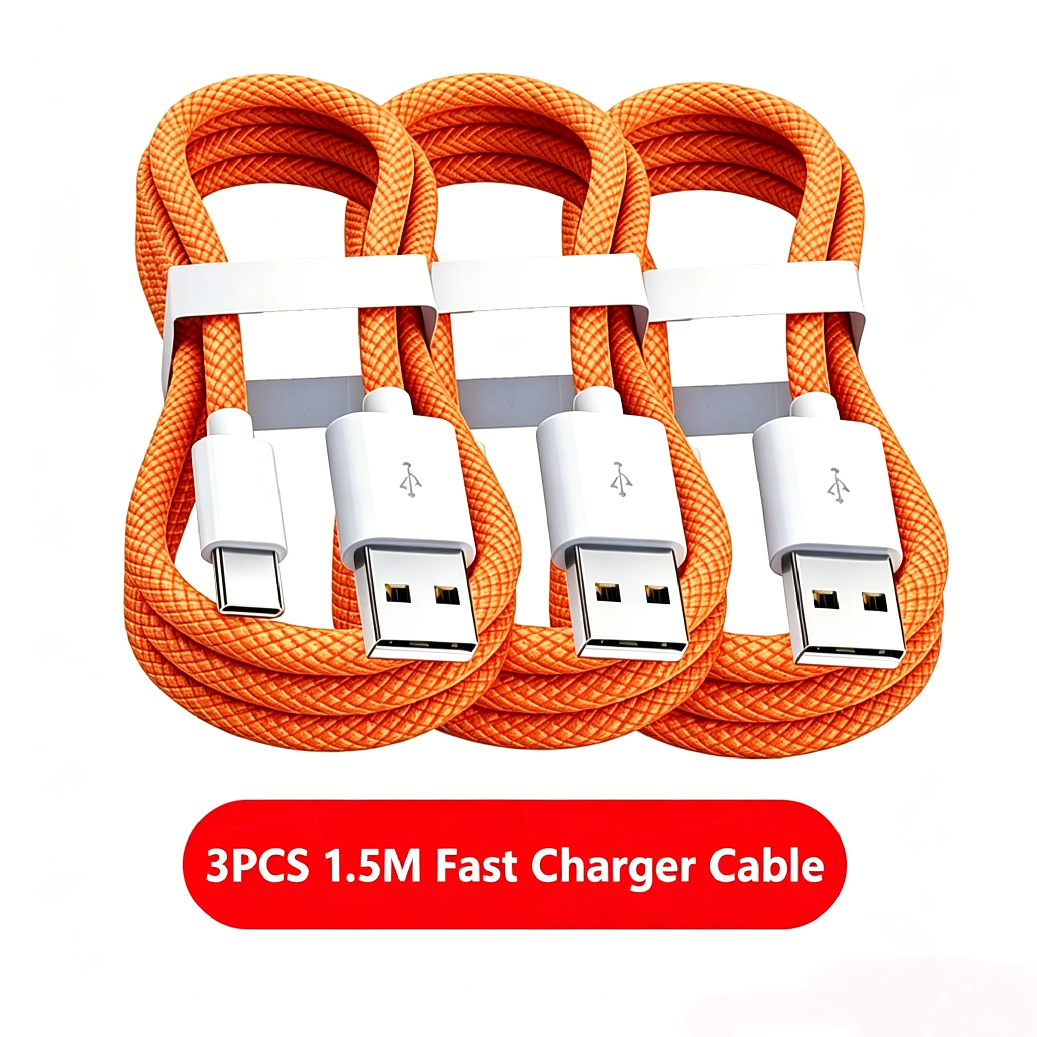3-Pack USB A to USB C 240W Fast Charging Cables