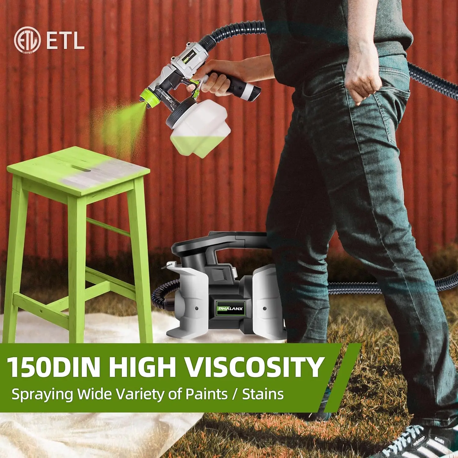 HVLP Paint Sprayer, 700W Spray Gun with 10FT Air Hose 4 Nozzles and 3 Patterns,1200ml High Capacity Easy to Clean and Us