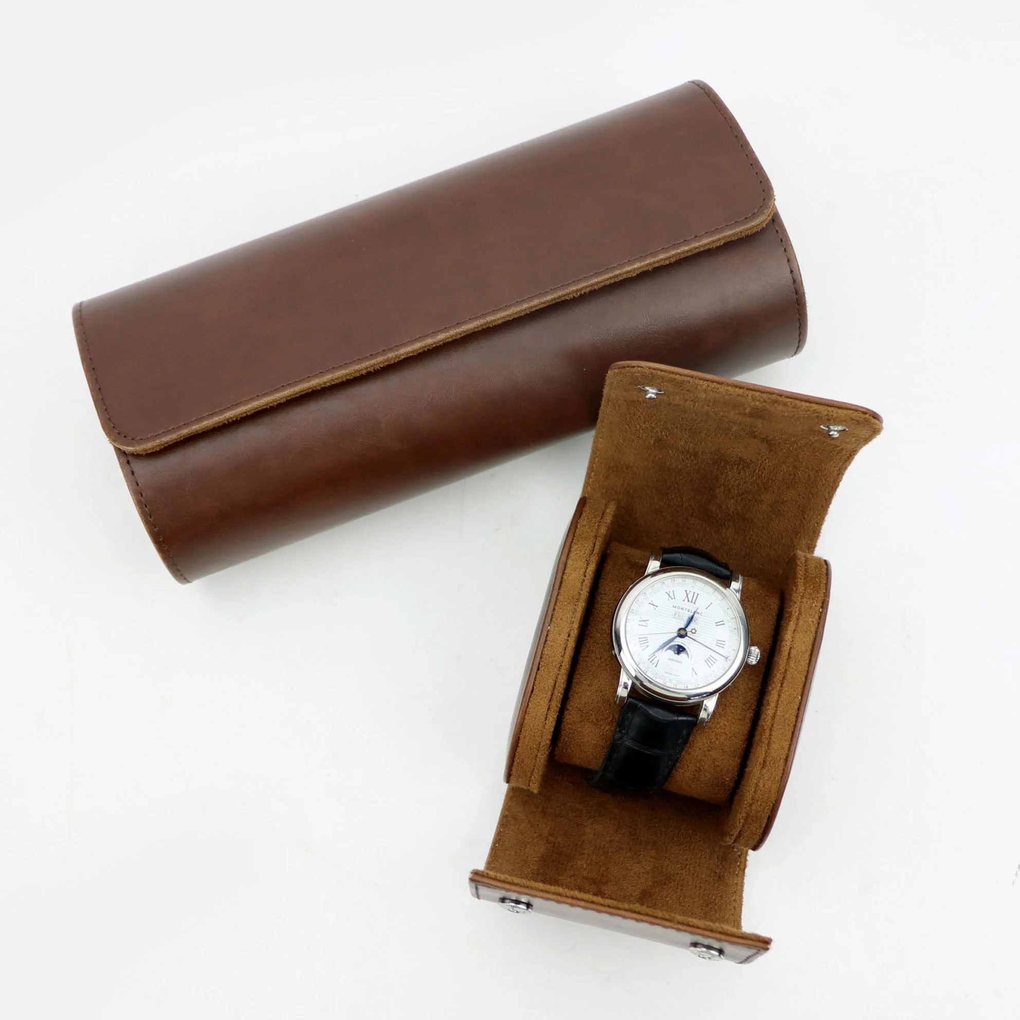 Free Customized PU Leather Watch Roll Men Watch Holder With Slid In Out Organizer Men 3 Slots Watch Display Storage Box