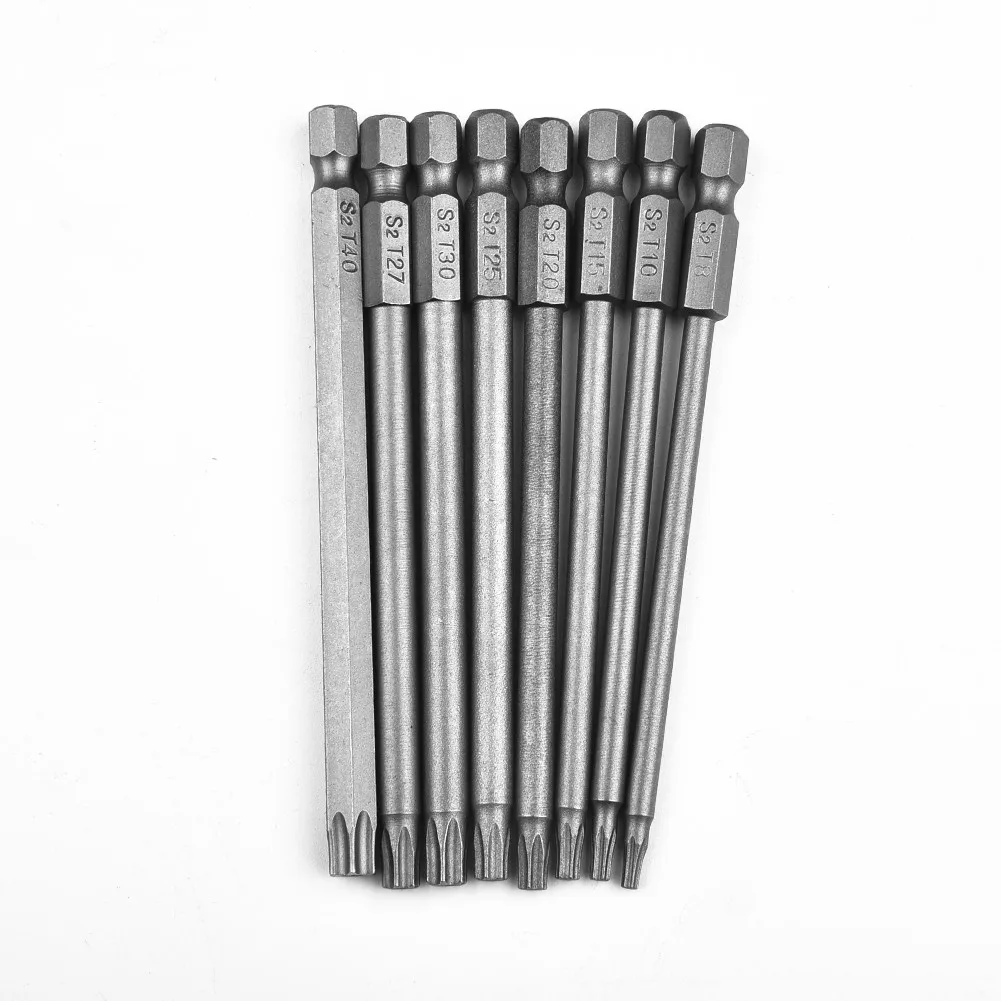 

Repair Torx Screwdriver Bit Security Silver Tools 1/4 inch Nut Workshop 100mm 8pcs Drill Drivers Extra Long Hex