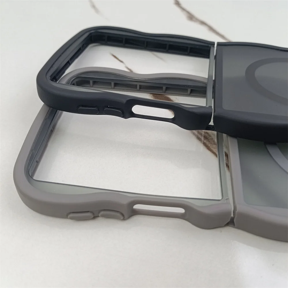 Translucent Wavy Frame Magnetic Luxury Shockproof Case with Silicone Back Cover