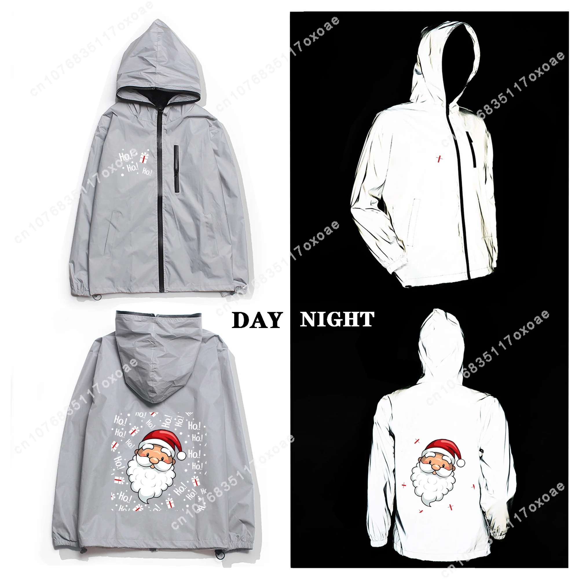 Merry Christmas Reflective Jacket Mens Womens Coat Hooded Windbreaker Pocket Jackets Anime Cartoon Manga Customization Hoodie pvc mirror inflatable christmas ball reflective mirror ball