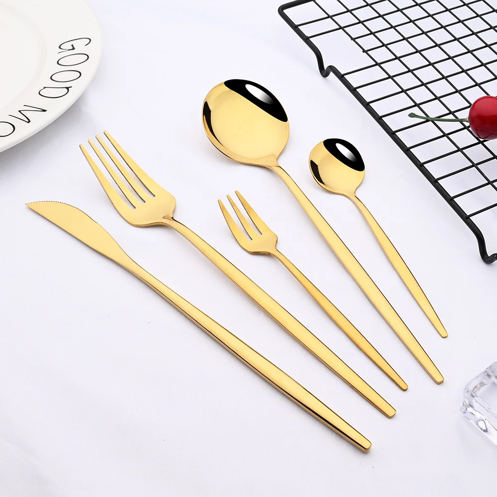 5/30pcs Gold Dinnerware Set Flatware Steak Knife Fork Cutlery Set Stainless  Steel Silverware Set Dishwasher Safe - AliExpress