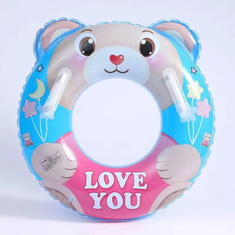 Thickened New Baby & Kids' Floats with Handle and Cartoon Bear Design Baby Swimming Ring