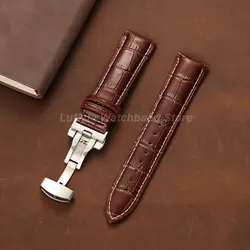 Men's Embossed Leather Watch Band with Butterfly Clasp - Fashionable and Comfortable Replacement Strap - 22mm (Brown White)