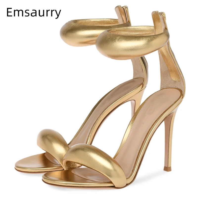 Women Sandals Stiletto Heel Back Zip Real Leather
