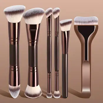 Set di Pennelli per Trucco Viso a Doppia Testa, Pennello per Fondotinta in Fibra Morbida, Pennello Correttore, Strumenti di Bellezza Adatti ai Principianti