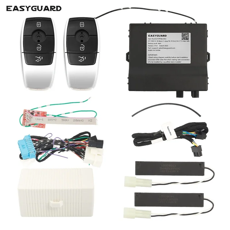 EASYGUARD plug&play auto start fit for benz 2023 E class W212/18-19 C class W205/18-20 S class hybrid with oem push button easyguard remote control smart key pke kit fit for benz vehicle with factory oem push start button