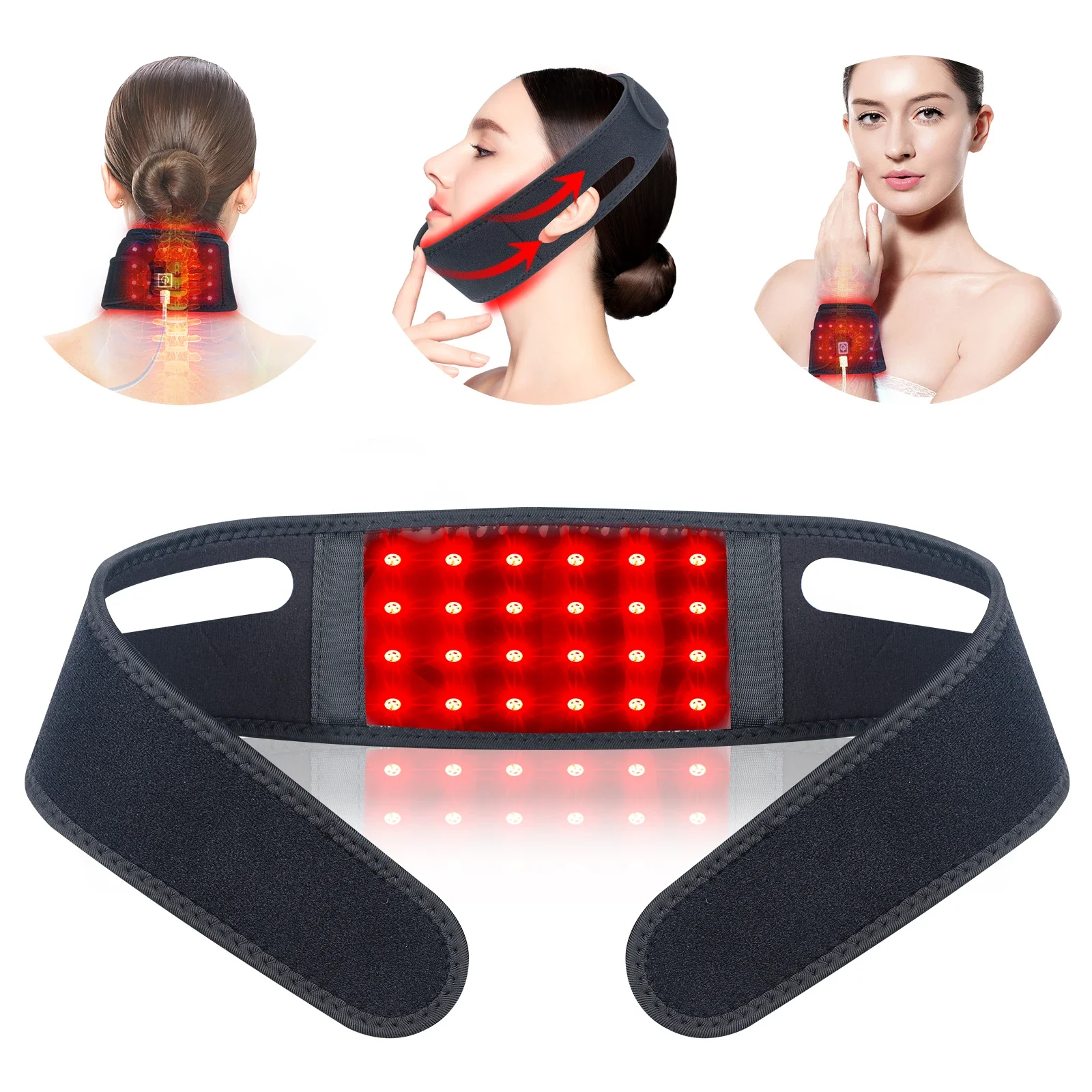 660nm Red Light Infrared 850NM Fabric Chin Neck Home Use Neck Heating Belt Lifting Firming Skin Pain Relief Wrap Skin Care