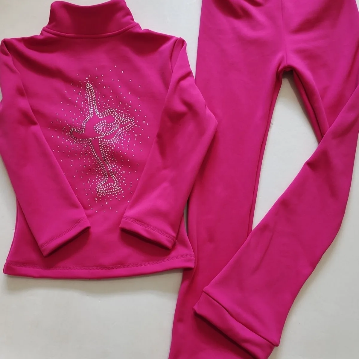Figure skating training suit set with plush and thickened children's suit top, ice skating pants, high elasticity