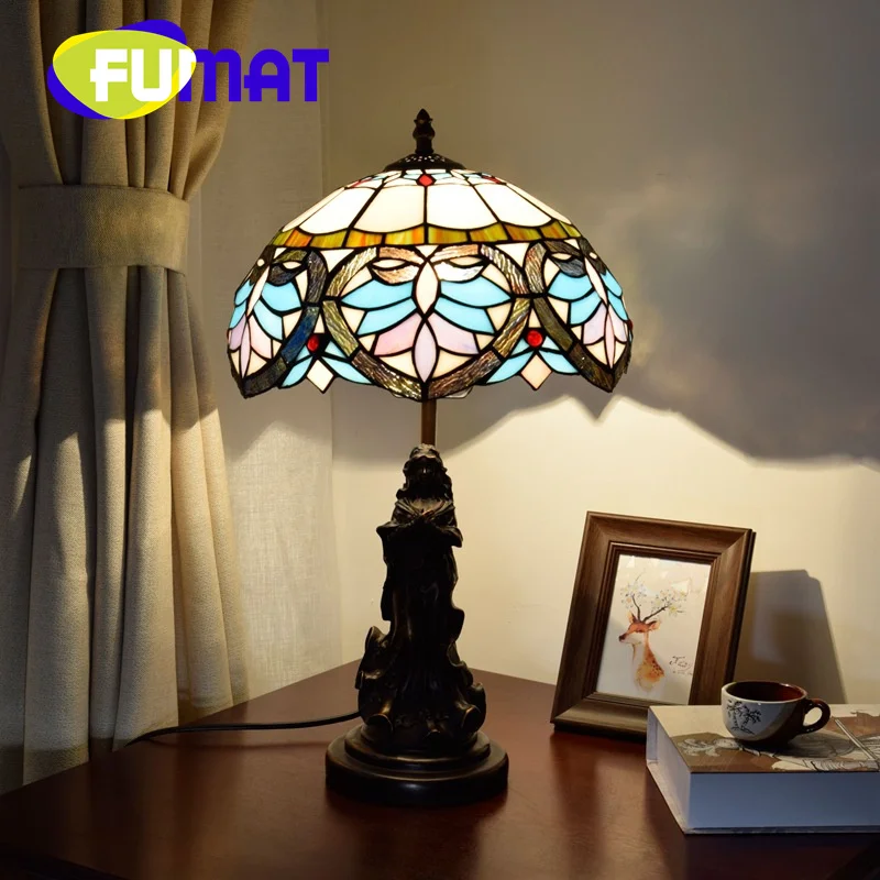

FUMAT Tiffany stained glass desk lamp retro Mediterranean style art Deco living room dining room bedroom bedside reading lamp