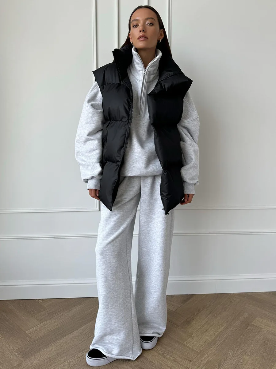 Casual Loose Sleeveless Jackets Parkas Female Winter New Streetwear Outwear For Women Lapel Tank Top Patchwork Coat